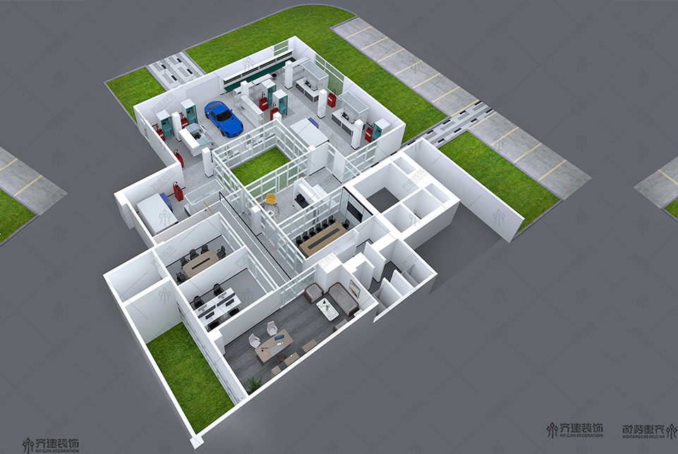 上海汽配研發(fā)中心辦公室墻裝修設(shè)計(jì)3D效果圖2